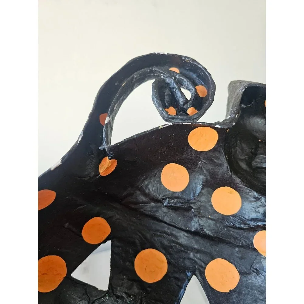Halloween shabby chic cat pumpkin face mask hanging unique‎ paper mache decor